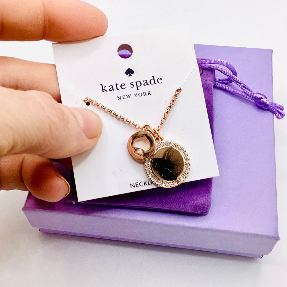 kate spade Rose Gold Black Crystal Halo Pendant Necklace